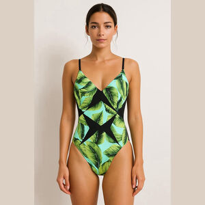 Sun & Sea Tropical Leaf Print Cut Out One Piece Swimsuit Size 10